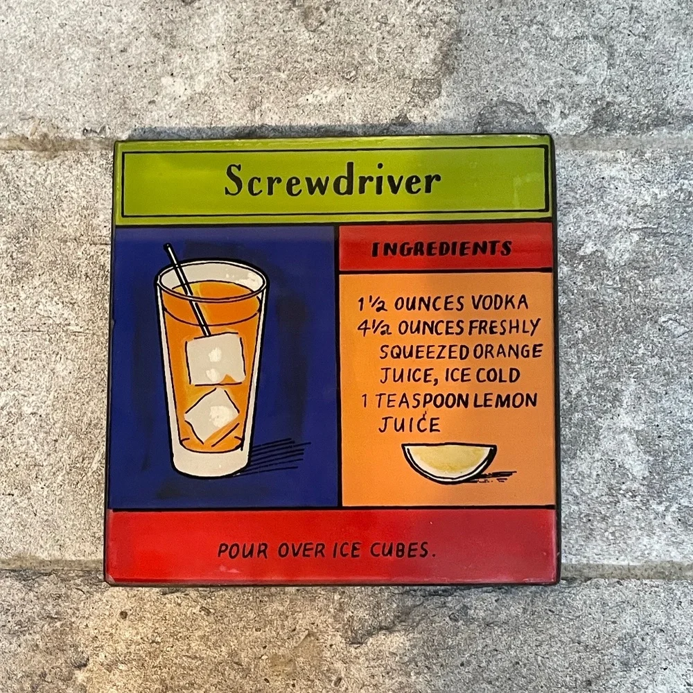 ❤️ CRATE & BARREL PAINTED DRINK RECIPE COASTERS SET OF 4 NEW